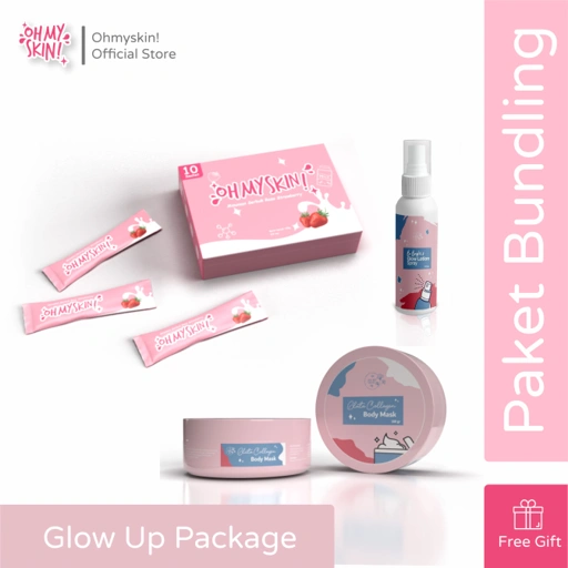Image of Oh My Skin! Glow Up Package (1 Lotion Spray, 1 Body Mask, dan 1 Box Collagen Drink)